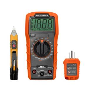 Klein Tools 69149P Electrical Test Kit with Digital Multimeter, Non-Contact Voltage Tester and Electrical Outlet Tester, Leads and Batteries - Retail: $40
