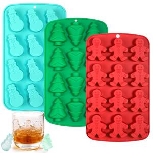 lot 17344 image: Kamehame Christmas Ice Cube Molds, Silicone Ice Molds with Shape Gingerbread Snowman Christmas Tree, Chocolate Dessert Baking Molds - Retail $15