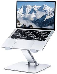 lot 17348 image: Niweya Adjustable Ergonomic Laptop Stand for Desk, Foldable Computer Stand, Stable Aluminum Lectern Notebook Riser & Portable Laptop Holder Mount Compatible with 10-16 MacBook ProAir, Dell, HP - Retail $14