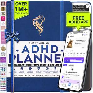 lot 17349 image: Adhd Daily Planner - A Self Care Personal Gratitude Journal to Increase Productivity and Success in Life & Work, Weekly & Monthly Undated Planner for Women and Men, Vision Board & Organizer  Stickers - Retail $27