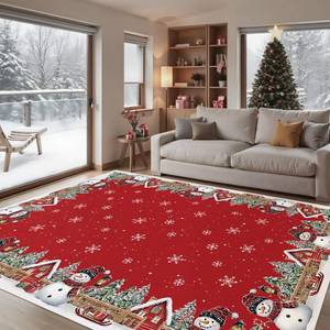 lot 17352 image: Livcoz Christmas Snowman Washable Area Rug 5 x 7 Ft, Xmas Tree Soft Non Slip Large Rugs Indoor Home Decor, Winter Holiday Entryway Floor Carpet Living Room Bedroom Kitchen Dining Room Decoration - Retail $30