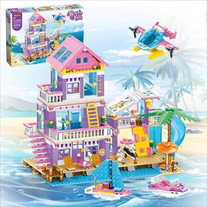 lot 17353 image: WINGIFT 955 Piece Beach House Building Set,Seaside Beach Villa Building Toys Friends Vacation Hut Blocks Set,STEM BuildingToys with Helicopter,Yacht,Sailboat,Christmas Birthday Gift for Girl Age 6-12 - Retail $37