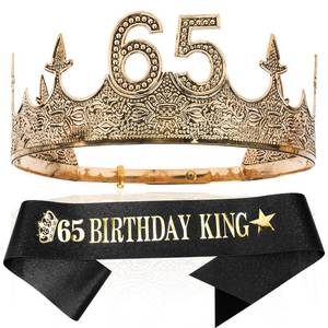 lot 17360 image: Number 65 broken Off Crown TOBATOBA 65th Birthday King Crown & Sash Set, Mens 65th Birthday Decorations - Retail $17