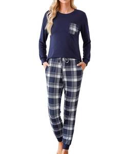 lot 17363 image: Pre Owned difficort Pajama Sets for Women Soft Two Piece Christmas Pjs Long Sleeve Holiday Pajamas with Pockets, Navy, X-Large - Retail $14
