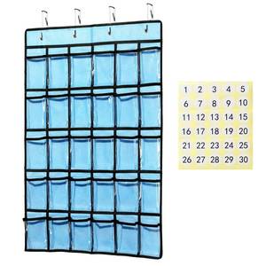 lot 17367 image: KEEPJOY Classroom Pocket Chart for Cellphone Calculator Holder, 30 Clear Pocket Charts for Classroom 33.5 x 24.5 inch Hanging cell phone Organizer Storage (Blue-30 pockets) - Retail $14