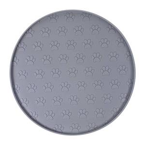 lot 17368 image: Silicone Pet Food Mat, Dog Dish Mat, Dog Cat Food Mats Small, Silicone Mats for Dogs Bowls, Waterproof Non-Slip Dogs Cat Water Bowl Placemat with Raised Edge, Gray - Retail $6