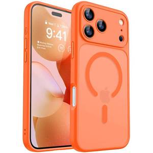 lot 17370 image: CANSHN Magnetic Compatible with iPhone 17 Pro Case, Upgraded Full Camera Protection Compatible with Magsafe Translucent Matte Shockproof Protective Phone Cover 6.3 Inch - Orange - Retail $18