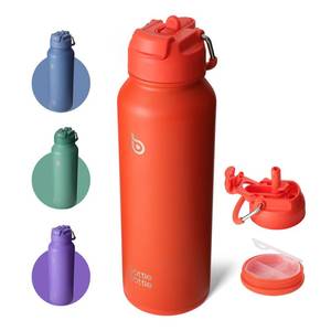 lot 17372 image: BOTTLE BOTTLE 40 oz sports water bottle stainless steel insulated water bottle with straw and pills holder (orangered) - Retail $27