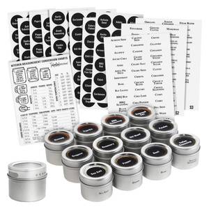 lot 17374 image: Talented Kitchen Magnetic Spice Jars for Refrigerator - 3 oz, Stainless Steel, Set of 12 - Spice Containers with Labels - Magnetic Travel Containers & Camper Must-Haves - Retail $23