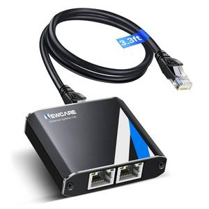 lot 17380 image: Gigabit Ethernet Splitter 1 to 2 High Speed 1000Mbps with 3.3ft LAN Cable, NEWCARE 1 in 2 Out Dual RJ45 Port Internet Splitter for Cat55e678, Plug and Play, 2 Devices Simultaneously Networking - Retail $15