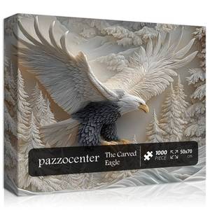 lot 17382 image: The Carved Eagle Jigsaw Puzzle 1000 Pieces, Majestic Bald Eagle Bird Puzzles for Adults,White Forest Art Nature Puzzle Animal, Unique Challenging Impossible Hard Puzzles - Retail $17