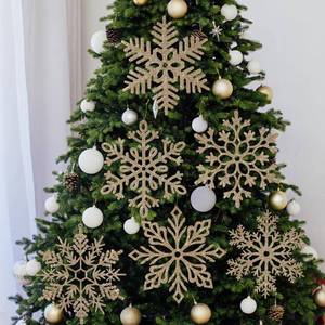 lot 17385 image: 6Pcs Large Champagne Gold Snowflakes Christmas Ornaments- 12 Big Plastic Glitter Hanging Snow Flakes for Christmas Tree Decorations Winter Indoor Outdoor Window Home Decor Giant Craft Snowflakes - Retail $14