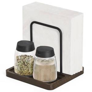lot 17389 image: Mkono Napkin Holder for Table Farmhouse Wooden Napkin Dispenser Rustic Paper Napkin Storage for Kitchen Dining Room Coffee Bar, Brown (Salt and Pepper Shakers not Included) - Retail $12