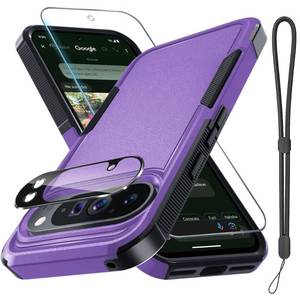 lot 17402 image: for Google Pixel 10 Pro XL Case with Wrist Lanyard StrapTempered Glass Screen ProtectorCamera Lens Cover,Full Body Heavy Duty Rugged Shockproof Protective Phone Cover,Lavender - Retail $10