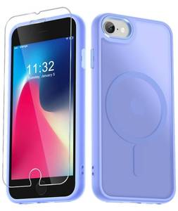 lot 17418 image: for iPhone SE Case 2022(3rd)2020(2nd), iPhone 87 Case, with 1 Screen Protector, Matte Magnetic Slim Phone Cover, Support for Magsafe, Shockproof Protection Translucent Frosted Back,Lavender Purple - Retail $7
