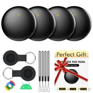 lot 17422 image: Bluetooth Tracker 4-Pack for Android & Samsung with Case, Smart Tag Item Finder for Keys Wallet Luggage, IP66 Waterproof, 365-Day Battery, Works with Google Find Hub (Black) - Retail $24