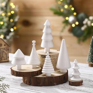 lot 17430 image: Namalu 6 Pcs Mini Wooden Christmas Trees for Crafts Farmhouse Wood Christmas Trees Small Figurines Vintage Tiny Xmas Table Centerpiece Rustic Unfinished Tabletop for DIY Craft Art Decoration(White) - Retail $10