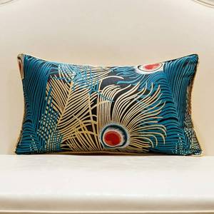 lot 17433 image: Avigers 12 x 20 Inches Navy Blue Gold Peacock Feathers Cushion Cases Luxury Throw Pillow Covers Home Decorative Pillows for Couch Sofa Living Room Bedroom Cars 30 x 50cm - Retail $13