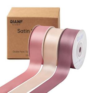 lot 17450 image: QIANF Dusty Rose Double Face Satin Ribbon 1 Inch x 45 Yards Champagne PinkRose GoldMauve Fabric Ribbon for Gift Wrapping, Flower Bouquets, Bows Making, Wedding Decor (3 Rolls 15Yd) - Retail $14