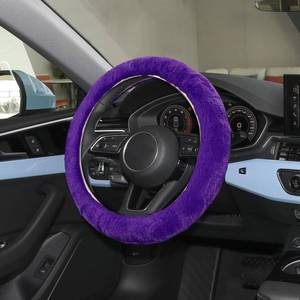 lot 17452 image: WINUERK Fuzzy Steering Wheel Cover, 15 inch Soft Wool Fur Steering Wheel Protector, Fluffy Car Wheel Covers for Winter Warm, Universal Car Interior Decoration Accessories for Women Men (Purple) - Retail $7