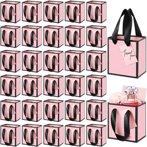 lot 17459 image: Yeaqee 50 Pcs Mini Metallic Paper Gift Bags with Handles 4x2.75x4.5 Tiny Small Gift Bags with Thank You Tag for Wedding Graduation Birthday Party Return Gifts Jewelry Business (Black,Light Pink) - Retail $25