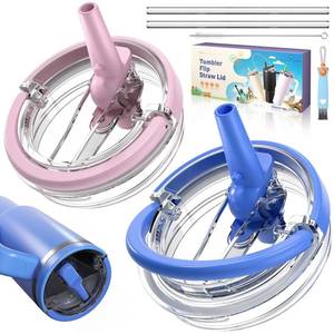 lot 17461 image: Lanyioud 2 Pack 40 OZ Flip Straw Lid for Stanley Quencher, Leak Proof, Clear, Reusable Spill Proof Lid for Stanley Tumbler Cup - Retail $13