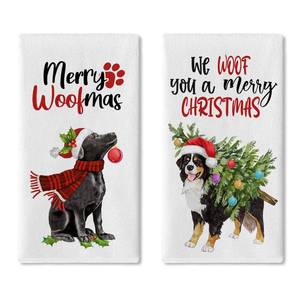 lot 17462 image: Croar Christmas Dog Kitchen Dish Towels Set of 2, Merry Woofmas Xmas Tree Drying Hand Towel Baking Cooking Cloth, Winter Holiday Bathroom Home Decoration Pet Owner Lover Gifts 18 x 26 Inches - Retail $9