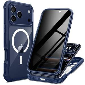 lot 17474 image: seacosmo for iPhone 17 Pro Max Case, Full Body Bumper with Built-in Tempered Glass Privacy Screen Protector and Camera Lens Protection, Compatible with MagSafe, Shockproof Phone Case, 6.9, Deep Blue - Retail $26