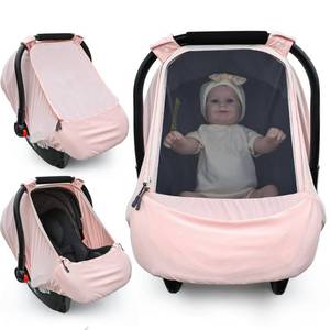 lot 17481 image: Baby Car Seat Cover,Sunproof Car Seat Canopy for Babies, Extra Large Mesh Window Baby Car Seat Sun Shade Cover, Infant Carseat Covers for SummerAutumn Use(Pink) - Retail $16