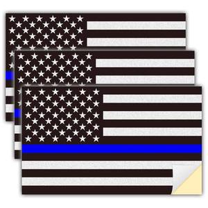 lot 17487 image: ONLY ONE Pcs Reflective US Flag Stickers, 5x3 Vinyl Thin Blue Line American Flag Decal Car Laptop Bumer Sticker, Support USA Police and Law Enforcement Officers Bandera Azul de polic�a para carro - Retail $6