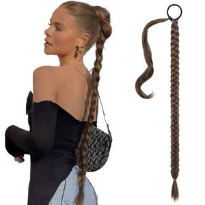 lot 17495 image: SEIKEA Long Braided Ponytail Extension with Hair Tie Straight Wrap Around Hair Extensions Ponytail Natural Soft Synthetic Hair Piece 34 Inch 150 Gram Medium Brown with Golden Brown Highlights - Retail $13