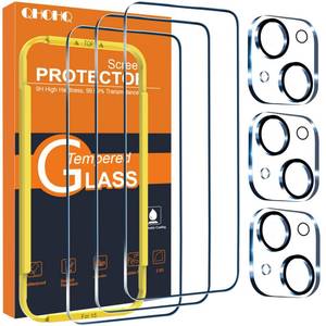 lot 17496 image: QHOHQ 3 Pack Screen Protector for iPhone 15 6.1 Inch with 3 Pack Camera Lens Protector, Tempered Glass Film, HD Clear, 9H Hardness, No Bubbles, Case Friendly - Retail $6