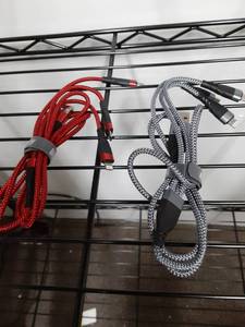 lot 17502 image: Three Headed Charging Cables,Two Pack, USB to C Type, iPhone, and Micro - Retail $0