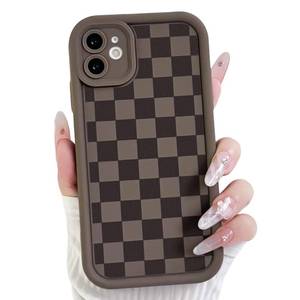 lot 17504 image: Lovmooful Compatible for iPhone 11 Case Aesthetic Cute Checkerboard Lattice Plaid with Color Design for Girls Women Soft TPU Shockproof Protective Girly for iPhone 11 Case-Brown - Retail $10