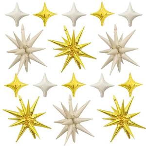 lot 17513 image: Sand White Gold Star Balloon,Gold Cream White 6Pcs 22Inch Explosion Star Balloons and 10Pcs 10Inch Four Angle Balloons Kit for Birthday Anniversary Baby Shower Wedding Party Decorations - Retail $9