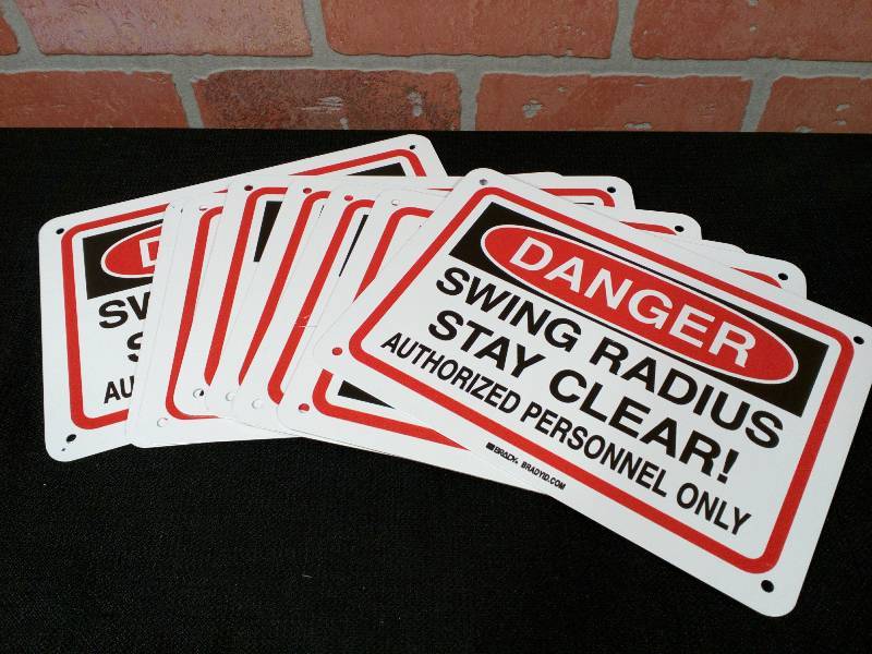 lot 234 image: Brady Danger Stay Clear SWing Radius Aluminum Metal Signs