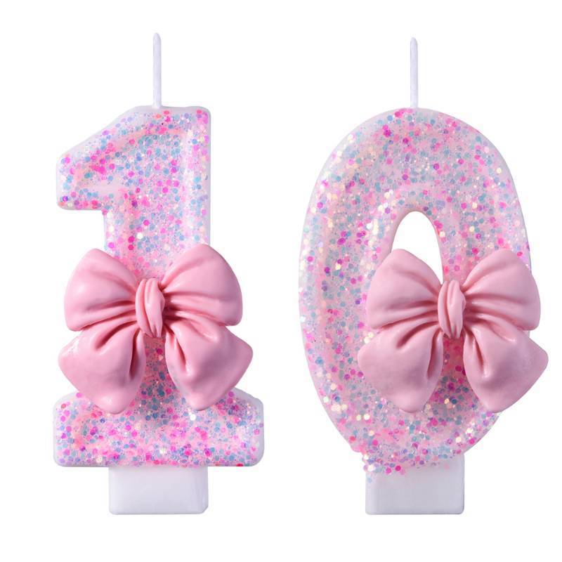 lot 40539 image: VSHILI 10th Birthday Candles, Pink Number 10 Birthday Candles, Happy Birthday Party Cake Topper Decoration Gifts for 10th Wedding Anniversary Celebration - Retail $8