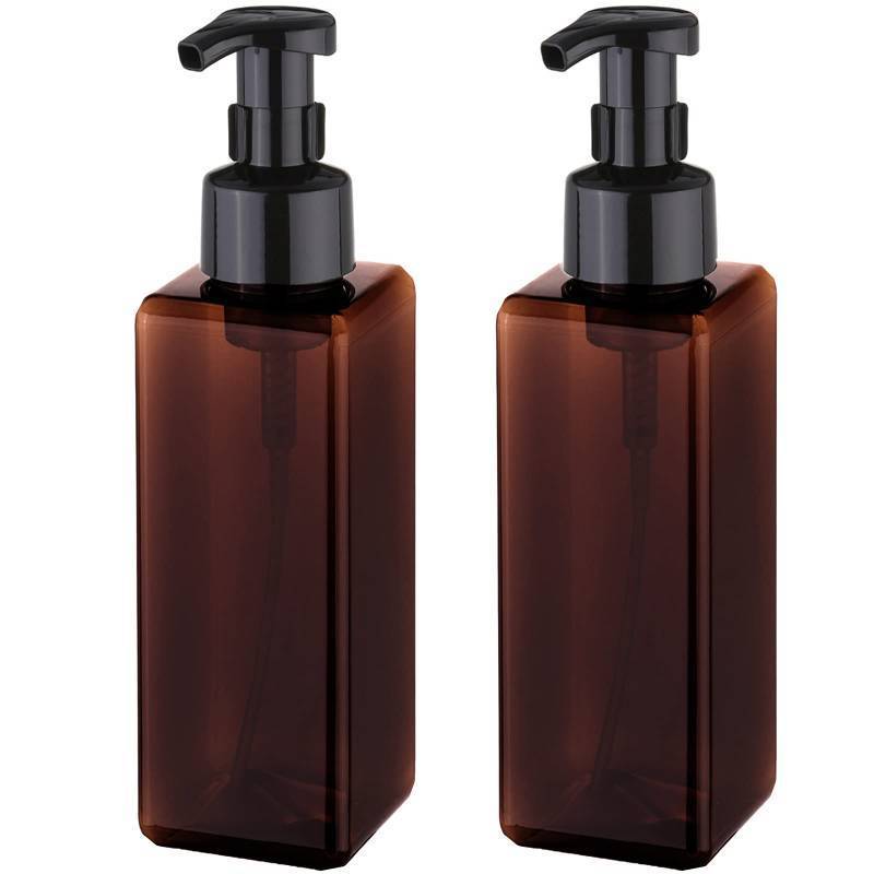 lot 49469 image: UUJOLY Foaming Soap Dispenser 1L (33.8oz) Refillable Plastic Pump Bottle for Liquid Soap, Shampoo, Body Wash (2 Pcs) (Amber) - Retail $16