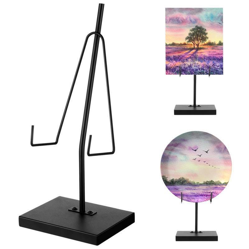 lot 49494 image: RattanView Tabletop Metal Frame Holder Heavy Duty Sign Holder Elevated Picture Art Painting Display Stand Vertical Plaque Poster Easel for Home Restaurant Table Exhibition Black(10 x 5 x 4 Inches) - Retail $18