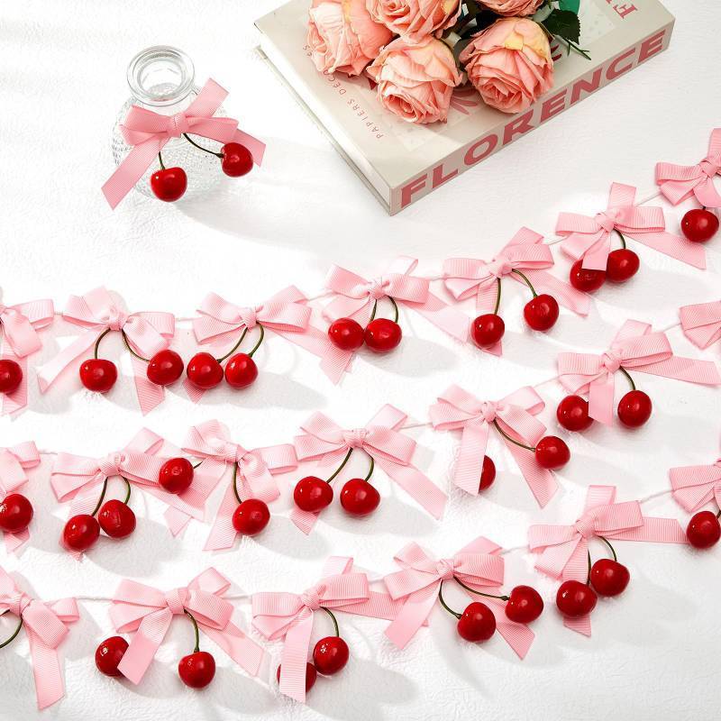 lot 49505 image: Suncalla 24 Pcs Cherry Party Decorations Valentines Galentines Day Decorations Cherry Bow Garland Shes The Cherries on Top Party DIY Hanging Ornaments for Wedding Baby Shower Bachelorette(Pink) - Retail $20