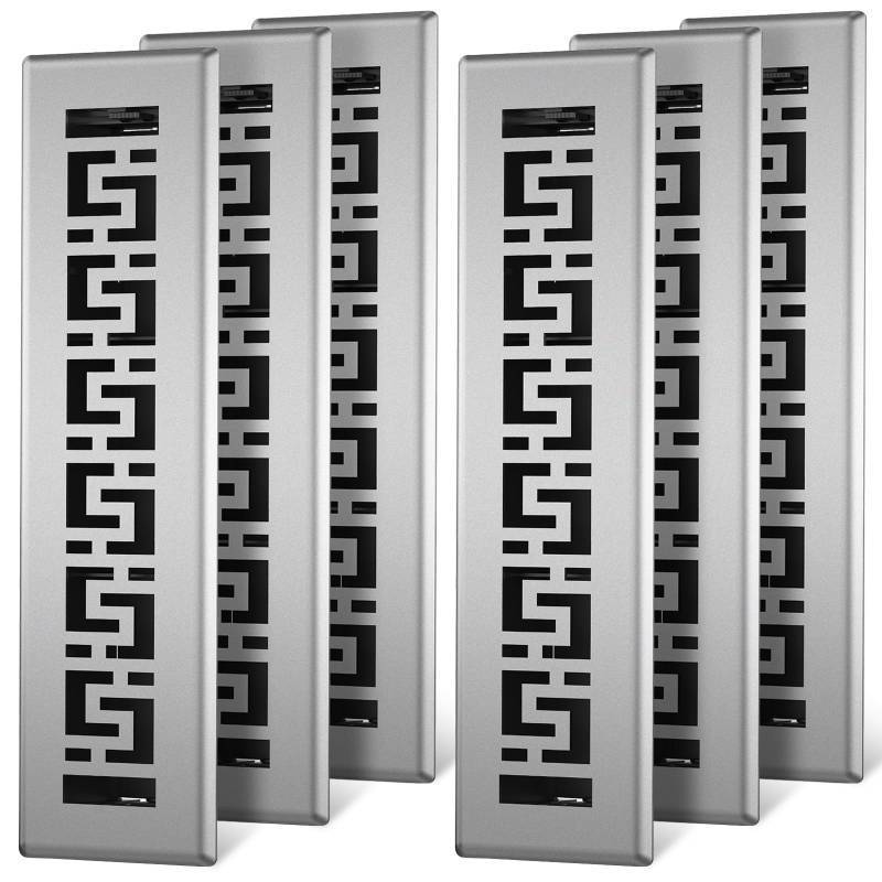 lot 59603 image: Floor Register 2x14-6 Pack Floor Vent Covers Heavy Duty Walkable Steel Floor Vents Adjustable Decorative Vent Covers for Home Floor Sidewall Office or Ceiling Vent - Retail $38