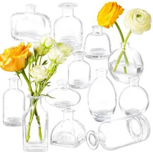lot 26905 image: Bud Vases Set of 12, Clear Glass Bud Vase in Bulk, Small Vases for Centerpiece Mini Modern Flower Vase Transparent, Wedding Party Table Home Decor - Retail $30