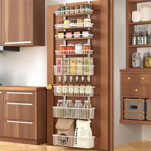 lot 26910 image: Moforoco White Over The Door Pantry Organizer, Pantry Organization and Storage, Metal Hanging Spice Rack Shelves Door, Seasoning Shelves, Laundry Room Organization, House and Kitchen Essentials - Retail $40
