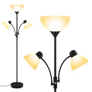 lot 26914 image: Floor Lamp Black, Standing Lamp, 71 Tall Lamps for Living Room, 3 Way Switch, Plastic Lampshade, Torchiere Floor Lamp with Reading Lamps, Modern Pole Lamps for Bedroom Kids Room E26 Base(No Bulb) - Retail $40