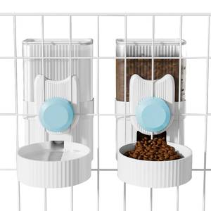 lot 26915 image: Hanging Cage Automatic Small Pet Food Bowl Water Bottle Dispenser, 1L Auto Gravity Pet Feeder and Waterer Set Kennel Feeding Station Crate Feeder Dish for Rabbit Puppy Cats Ferret (Blue) - Retail $24