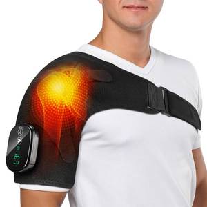 lot 26917 image: Cordless Shoulder Heating Pad, Heated Shoulder Wrap with 3 Massage Modes, Heated Shoulder Brace for Pain Relief Shoulder Massager for Men Women (Black) - Retail $55