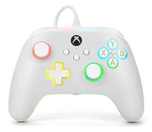 lot 26919 image: PowerA Advantage Wired Controller for Xbox Series XS with Lumectra - White, gamepad, wired video game controller, gaming controller, works with Xbox One and Windows 1011, Officially Licensed for Xbox - Retail $35