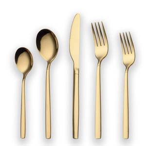 lot 26924 image: Berglander 20 Piece Titanium Gold Plated Stainless Steel Flatware Set, 20 Pieces Golden Silverware Set, Golden Cutlery Set, Service for 4 (shiny Gold) - Retail $23
