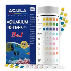 lot 33068 image: Aquarium Water Test Kit 9-in-1, Aquarium Ammonia Test Strips for Fish Tanks and Ponds, 150 Strips Testing pH Total Alkalinity Hardness Chlorine Nitrite Sulfate Copper Iron for Fresh and Salt Water - Retail $13