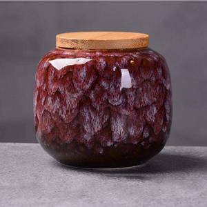 lot 33070 image: YYW Ceramics Tea Caddies Sugar Bowl Cereal Containers Storage Jars with Airtight Bamboo Lid for Food Storage Candy Cookie Buffet Coffee Oatmeal Tea Sugar Container (Rogue red carmine)